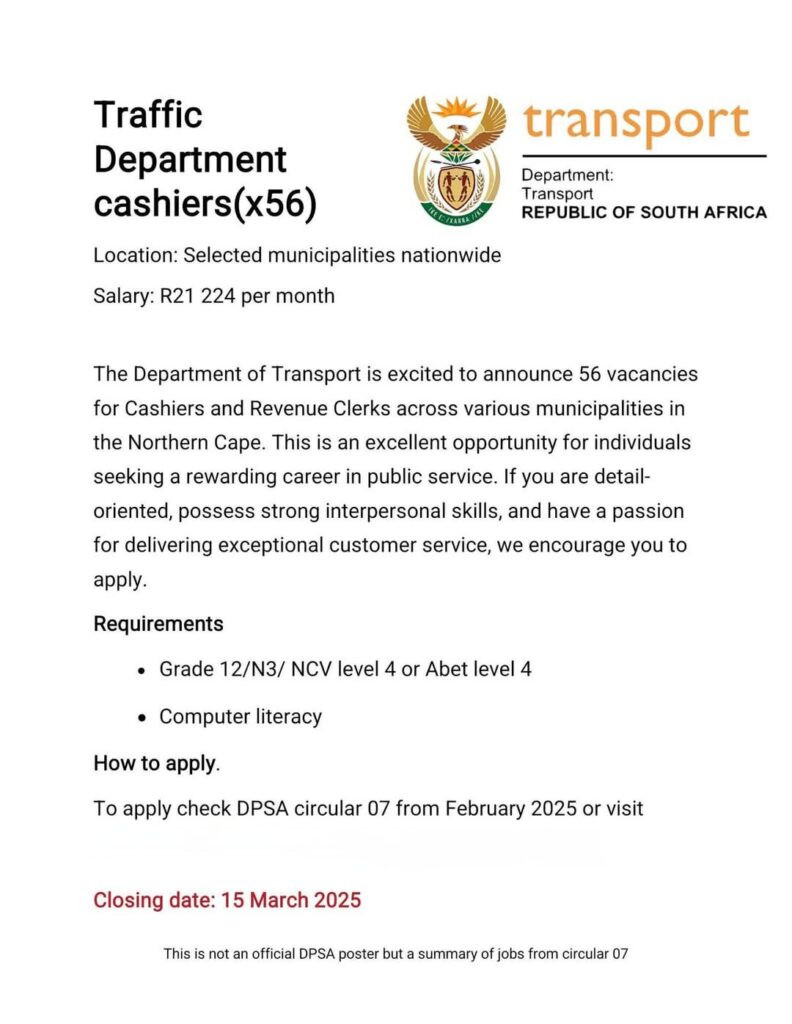 TRAFFIC DEPARTMENT CASHIERS